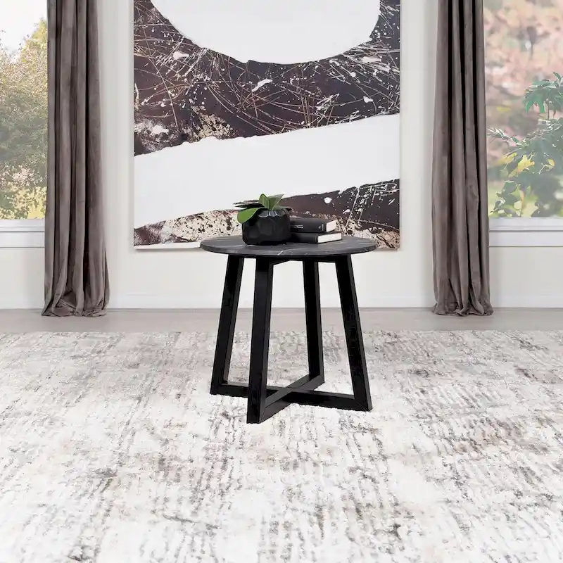 Enlow Black End Table with Marble-like Top
