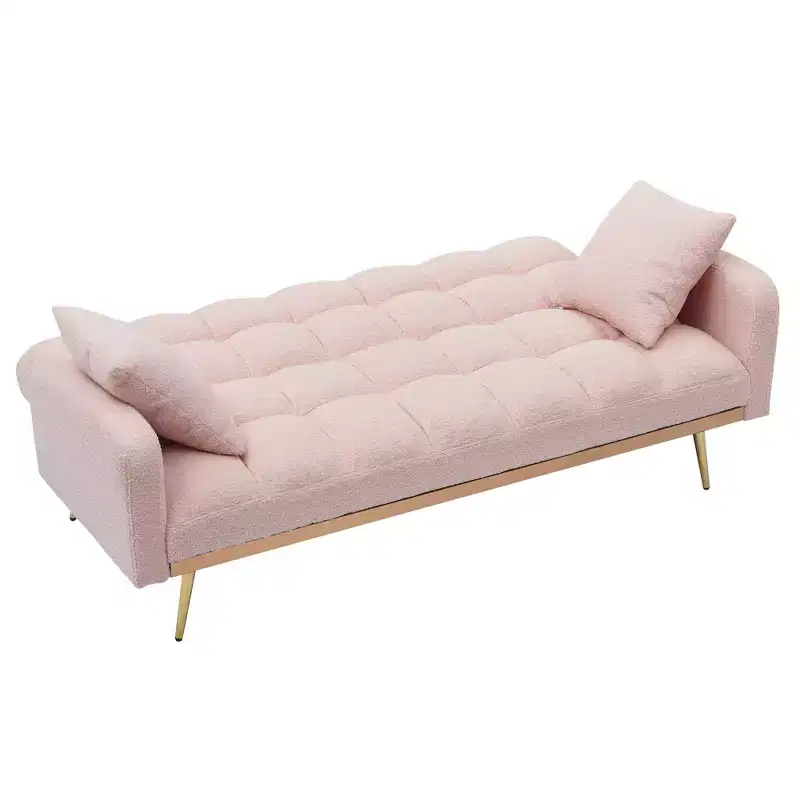 GDFStudio Smin Modern 69 Wooden Teddy Upholstered Sofa Bed with Adjustable Backrest
