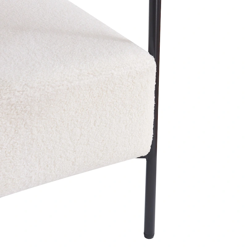 Modern Boucle Fabric Upholstered Accent Chair, Curved Armchair with Black Metal Frame