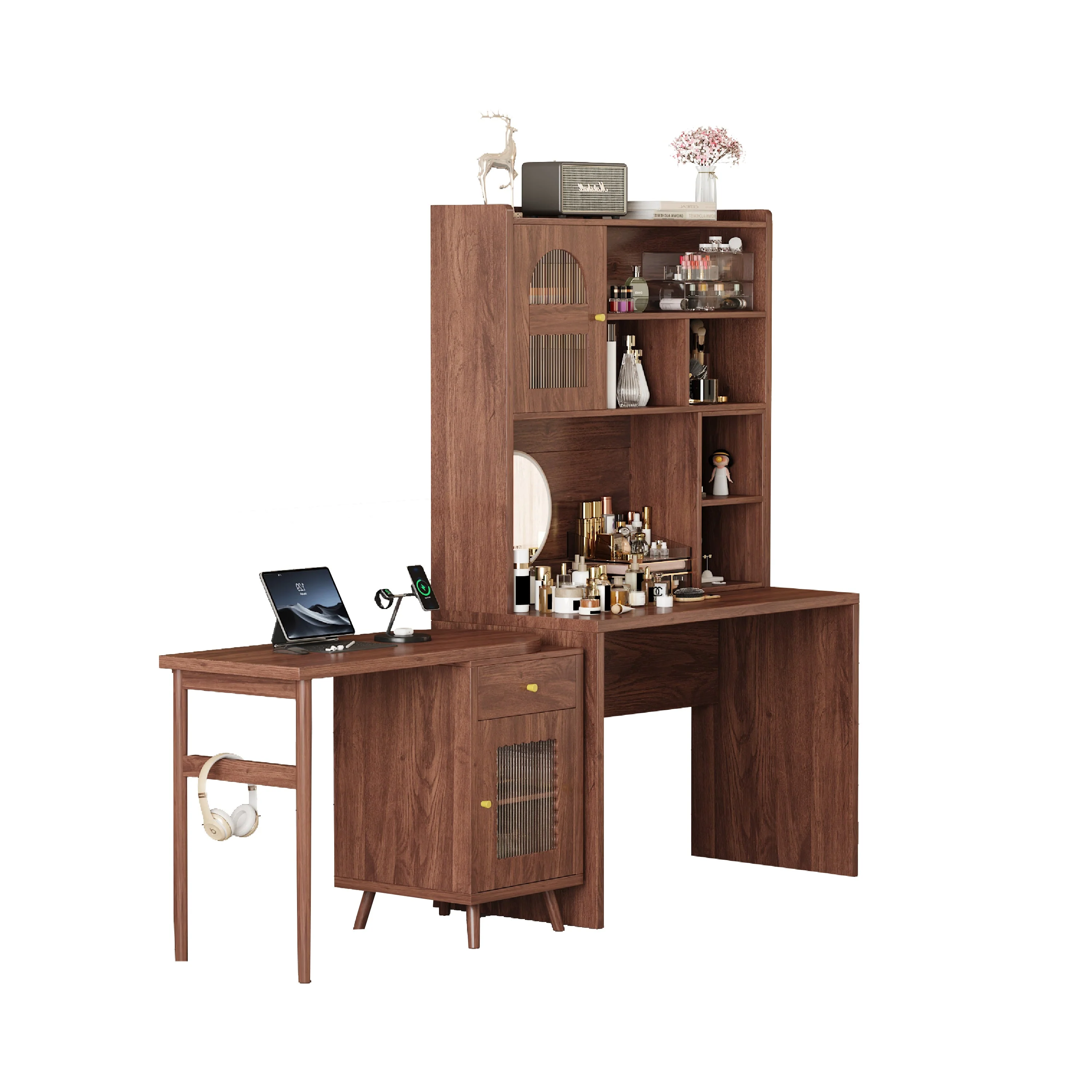 Walker Edison | Computer Desk with 90 Degree Rotating Desktop and Storage