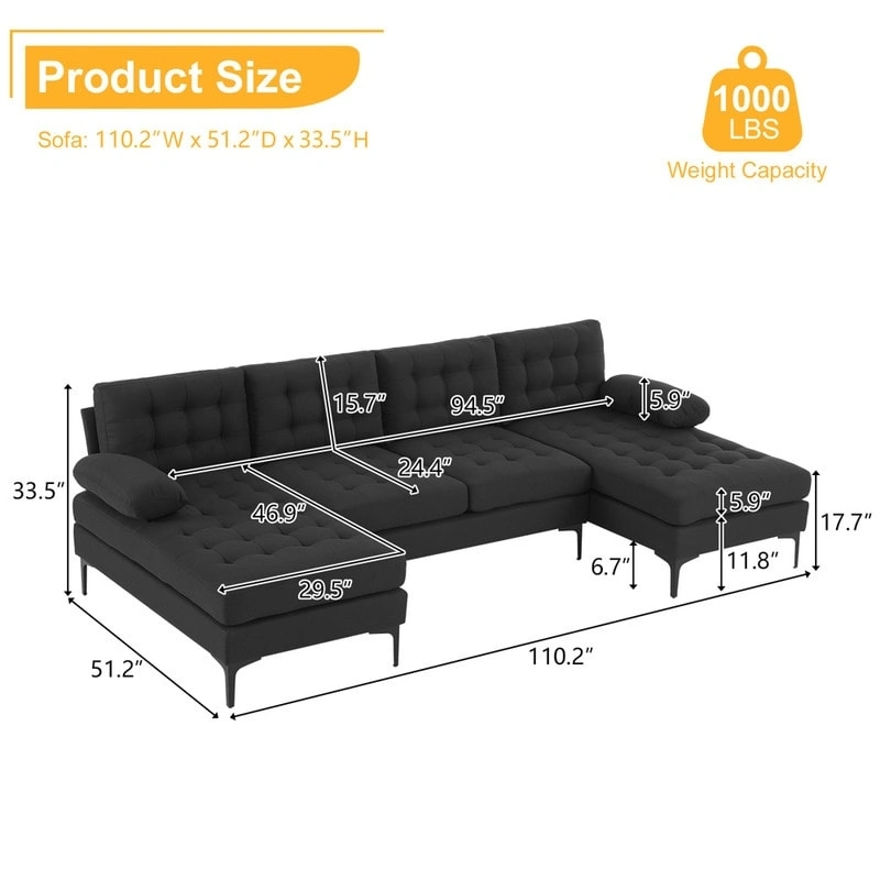 110 4-Seat U-Shaped Upholstered Sectional Sofa