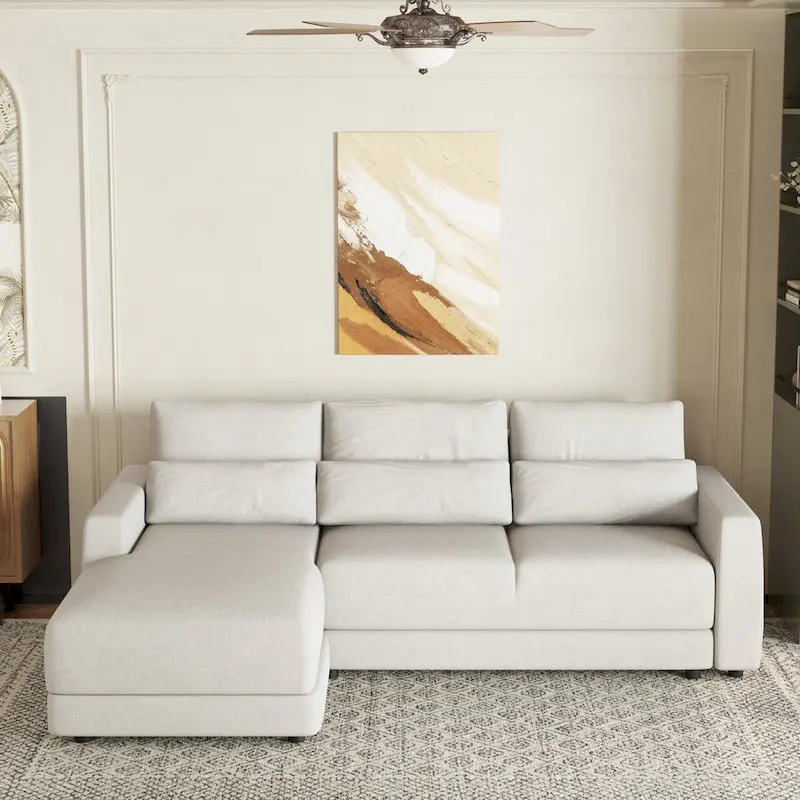 L-shaped Modular Sectional Sofa with Removable Back Cushions and 3 Pillows