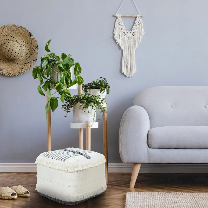 HomeRoots 18 White 100% Cotton Ottoman