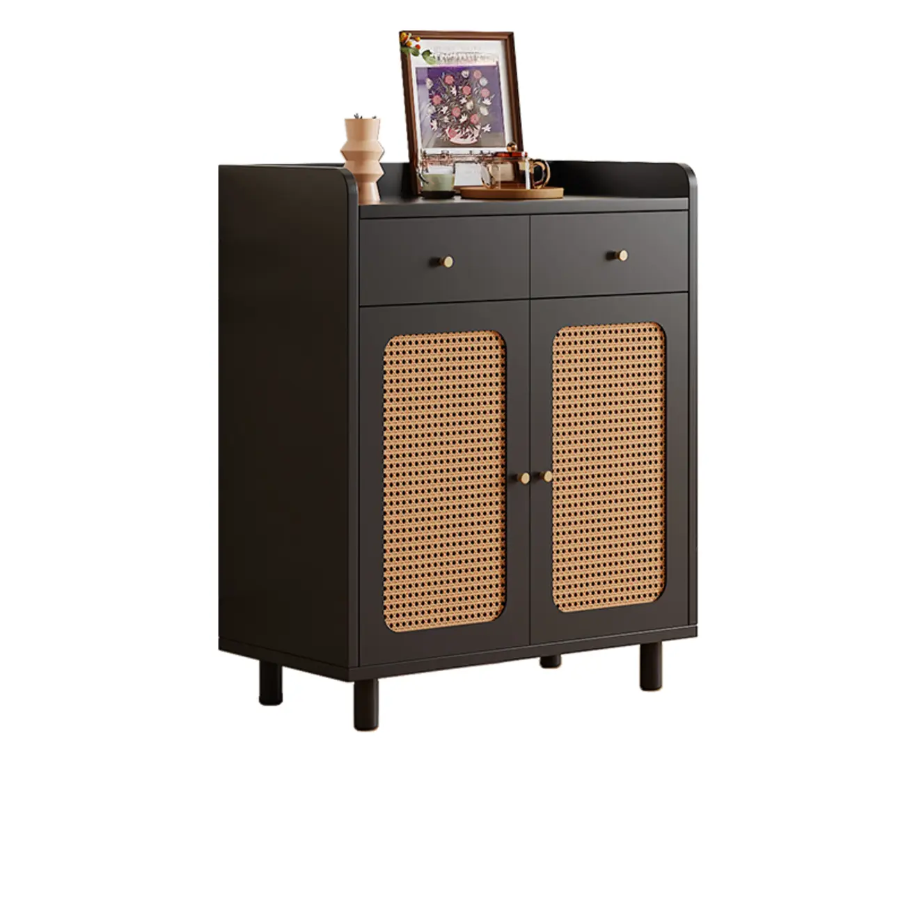 Modern Wood Sideboard with Woven Doors and Storage