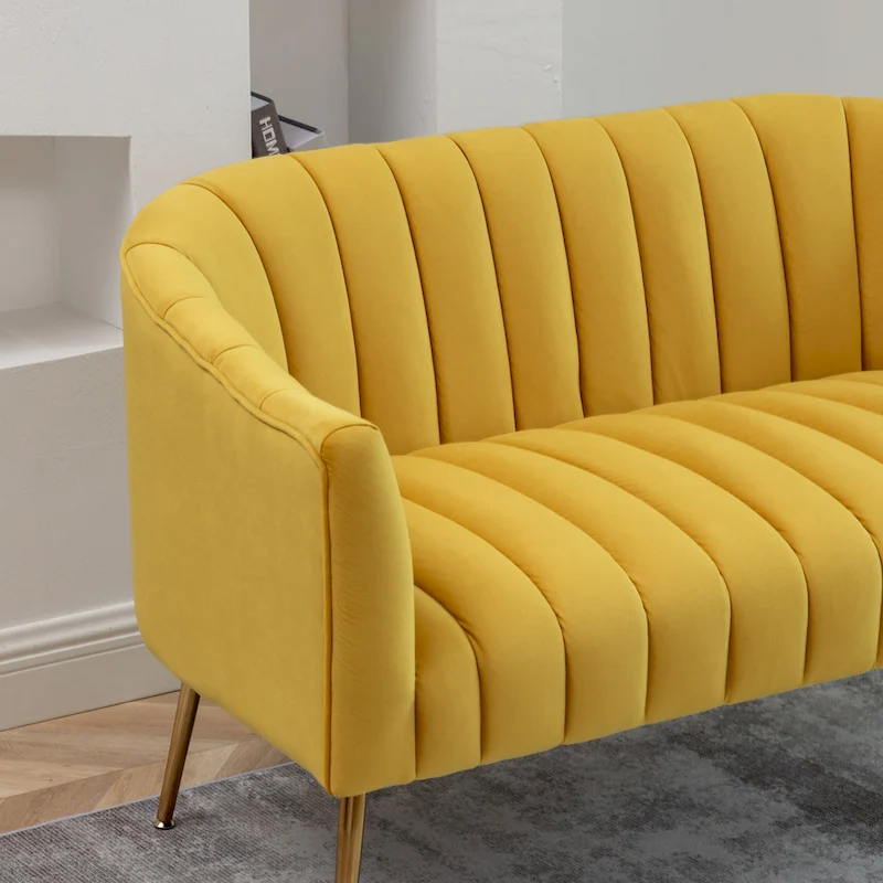 SEYNAR Modern Glam Comfy 50 Metal Legs Curved Sofa 2 Seaters Loveseat with Tufted Back