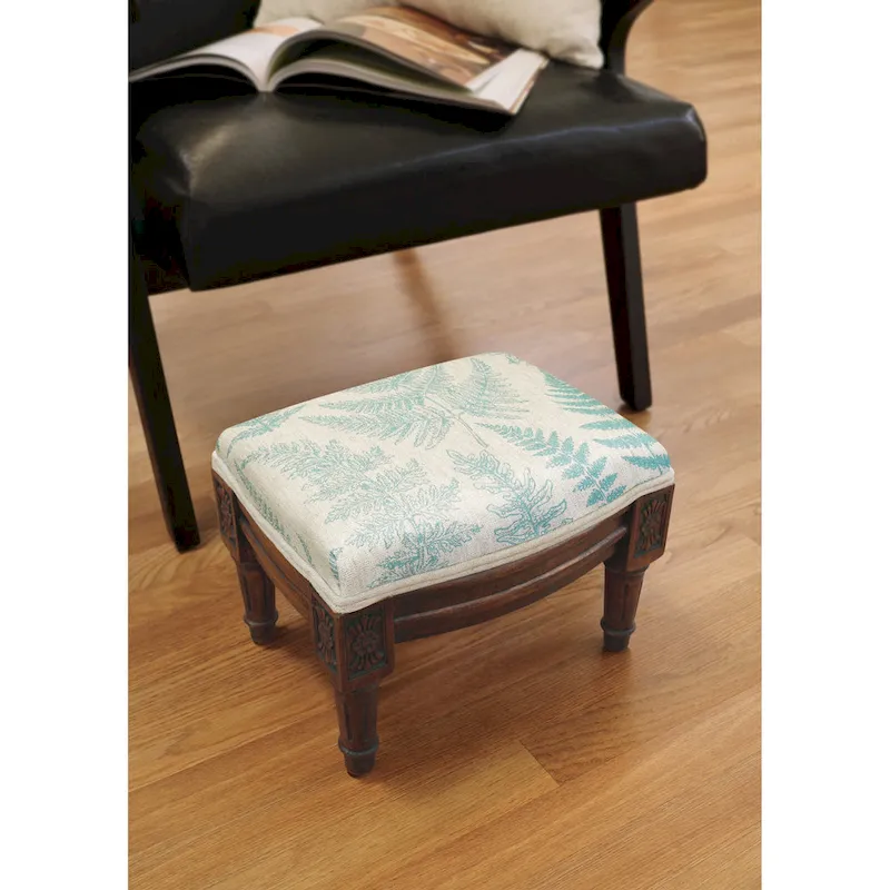 Aqua Fern Footstool with wood stained finish