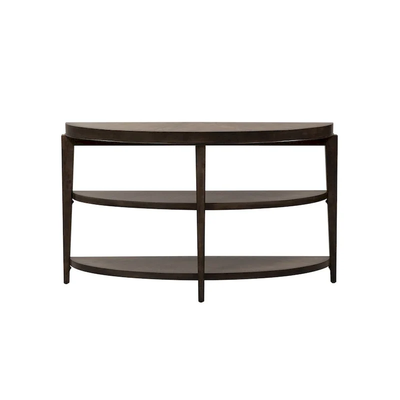 Demilune Sofa Table, Sunburst Top, 2 Open Shelves, 50