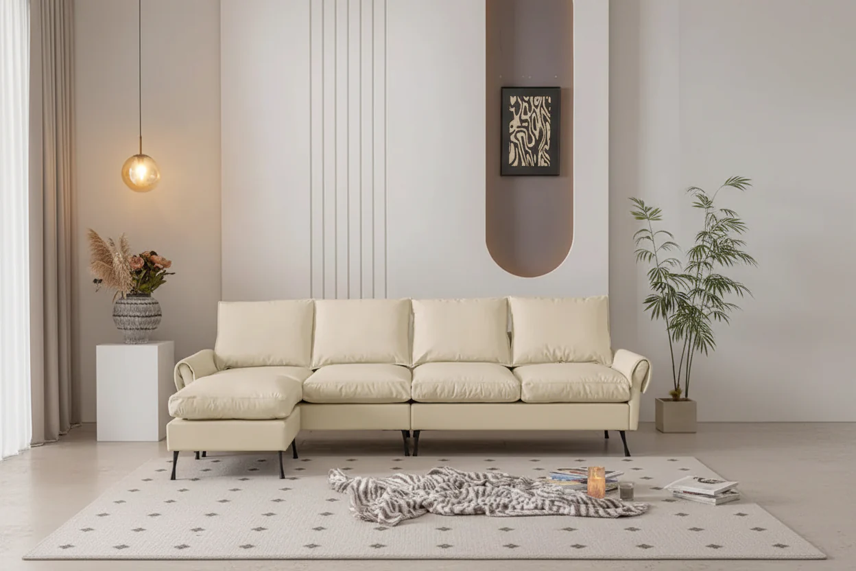 Modern L-Shaped Sofa Couch with Convertible Ottoman