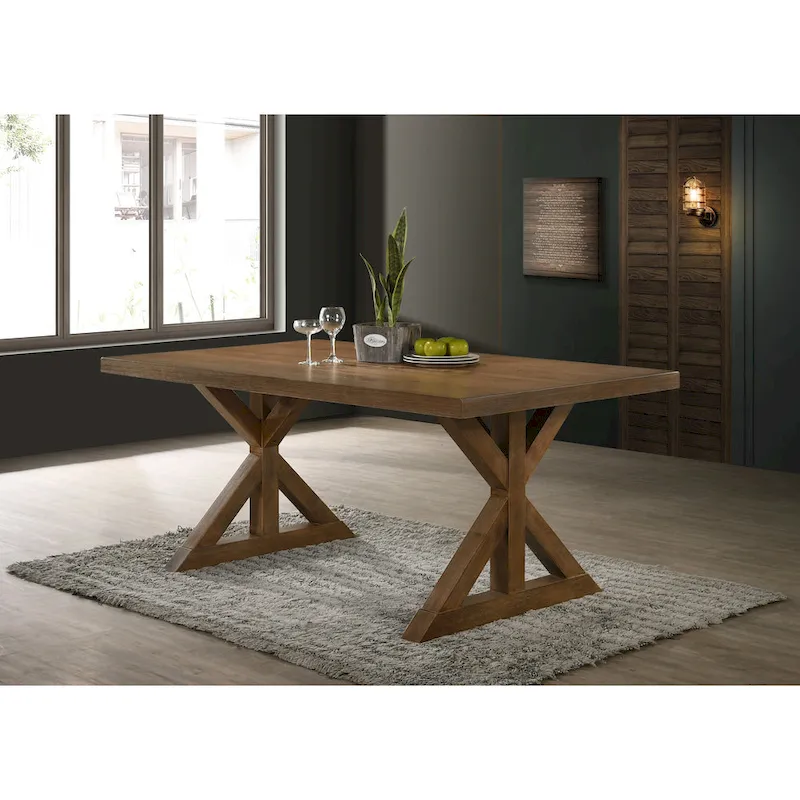 Roundhill Furniture Enna Morden Farmhouse Wood Trestle Dining Table, Brushed Driftwood Finish