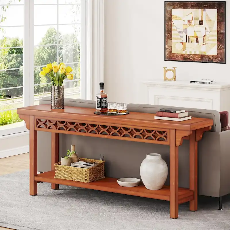 70.8 Inch Farmhouse Solid Wood Long Console Table Sofa Table