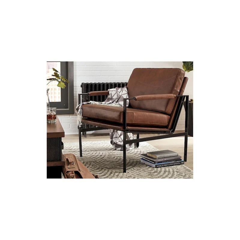Signature Design by Ashley Puckman Mid Century Modern Leather Accent Chair - 29  W x 31.5  D x 34.25  H