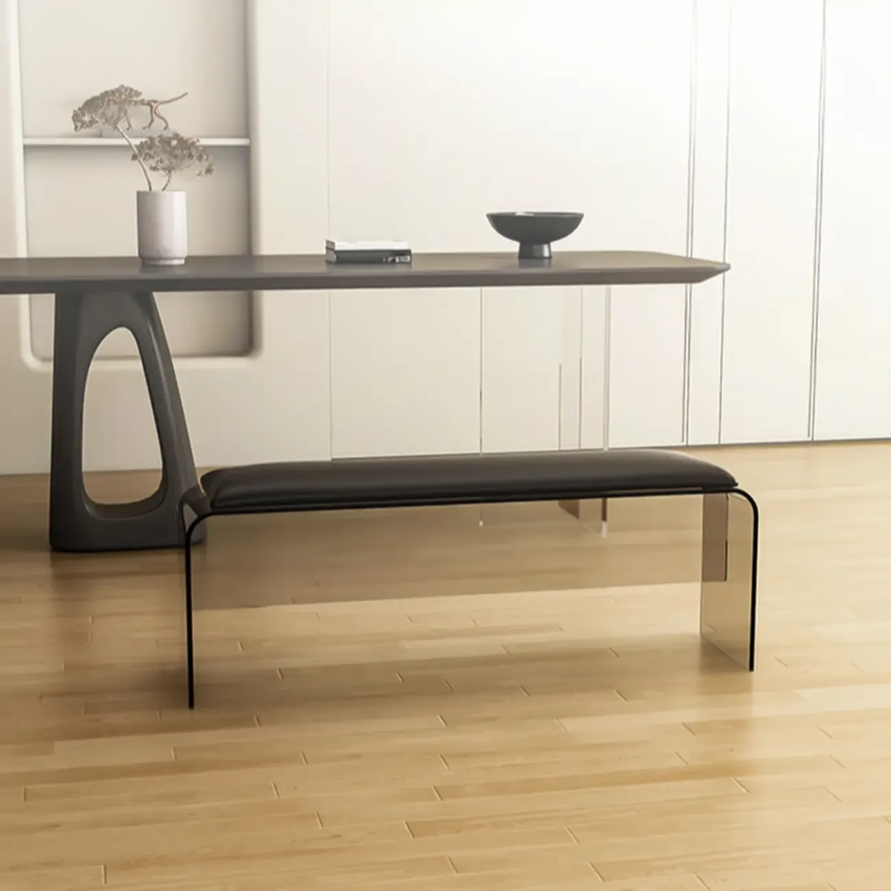 Acrylic Black Upholstered Bedroom Bench