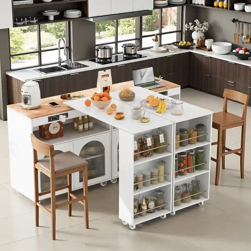 Randy Rolling Kitchen Island With Extended Table