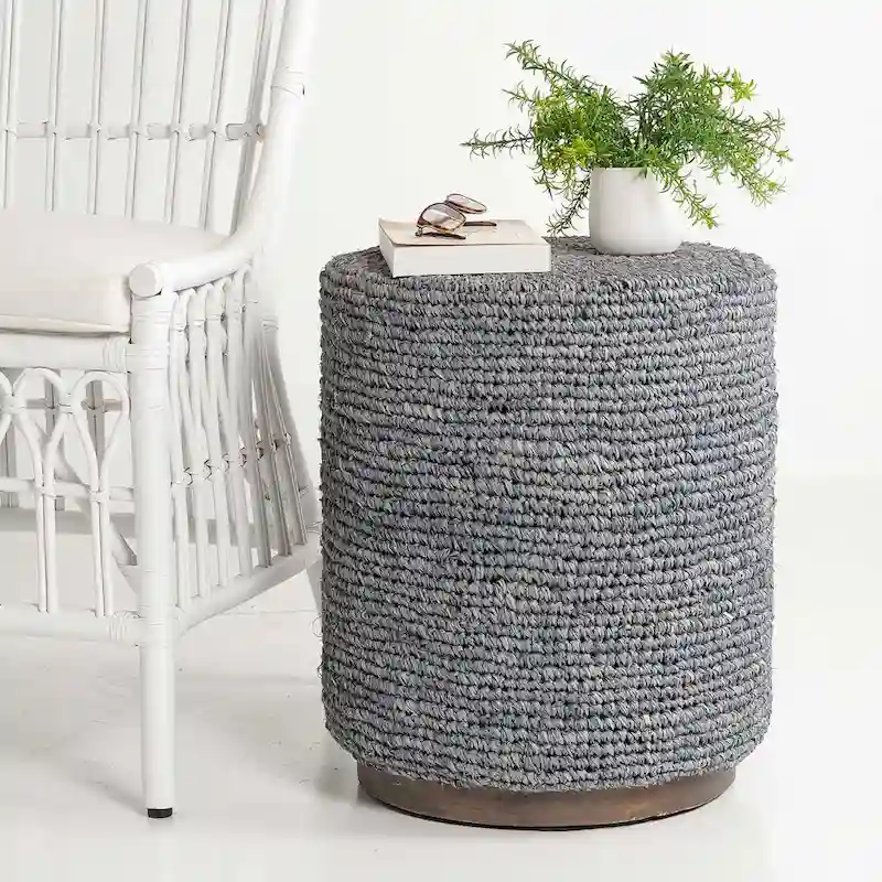 Handwoven Natural Raffia Ottoman Accent Table by East at Main