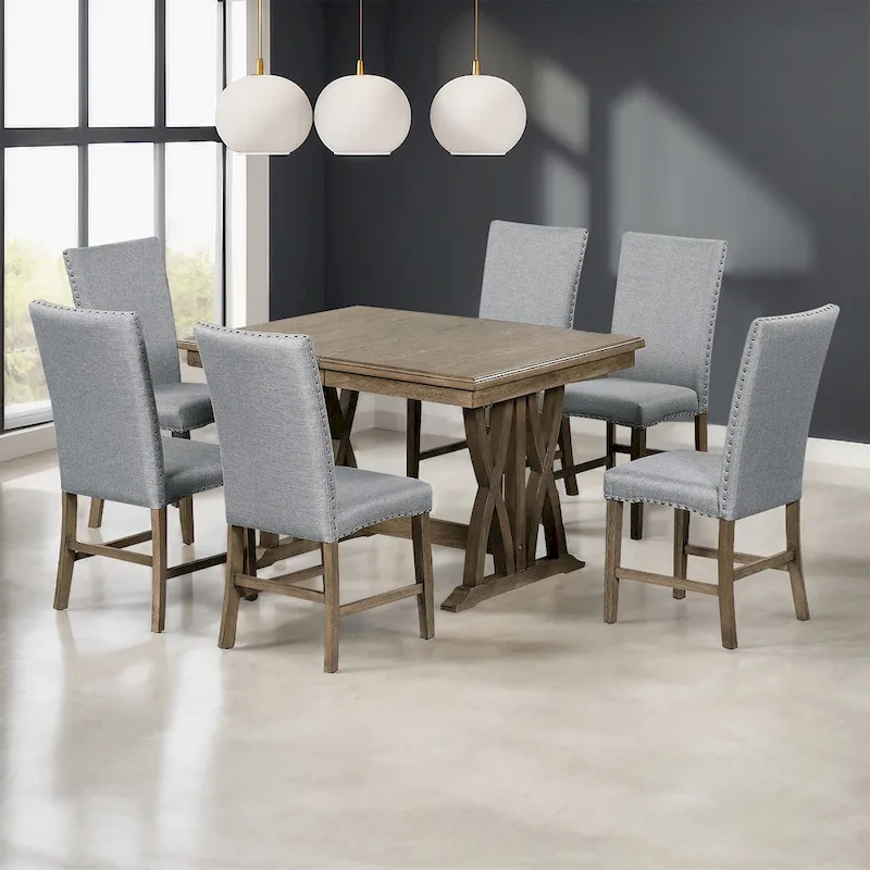 7-Piece Wooden Dining Table Set with Extendable Table & 6 Chairs
