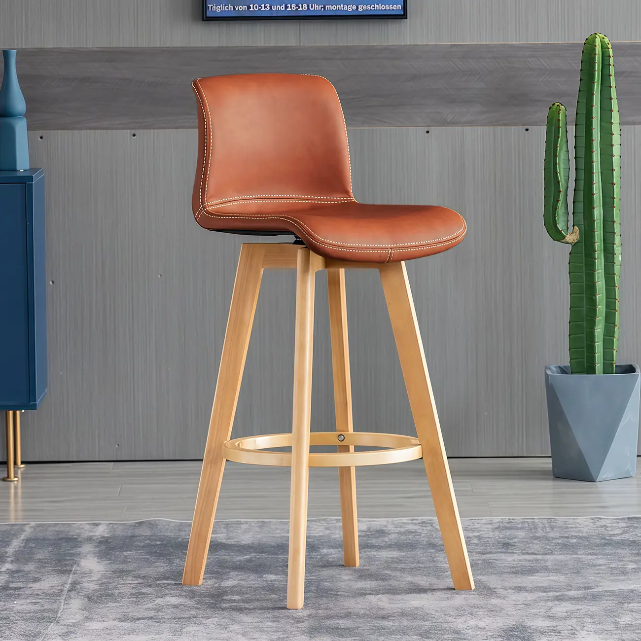 Saddle Leather Counter Height Low Back Swivel Bar Stools