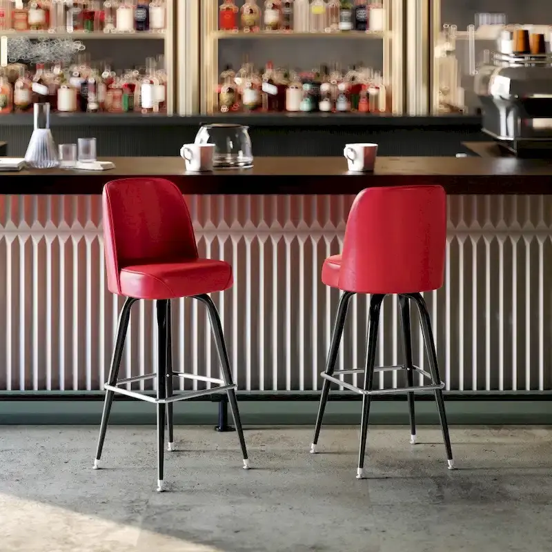 Metal Barstool with Swivel Vinyl Upholstered Bucket Seat and Footrest - 18.5D x 18.5W x 42.5H