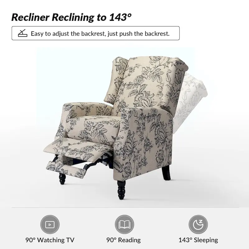 Damaris Mid-Century Modern Manual Pushback Recliner with Wingback Design Set of 2 by HULALA HOME