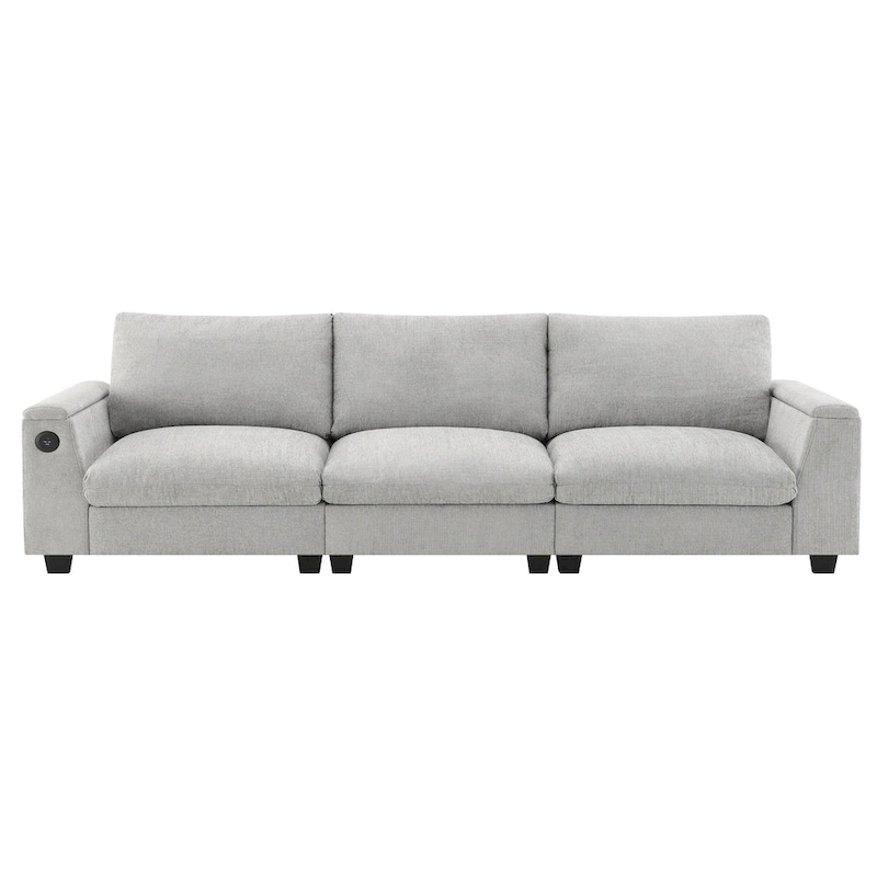 96 Chenille Smart Sectional Sofa with Bluetooth Speaker, Drop-Down Table & USB Charger and 3-Seater Cloud Couch