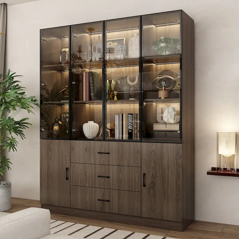Modular Wood Grain Aluminum Alloy Cabinet with LED Lighting