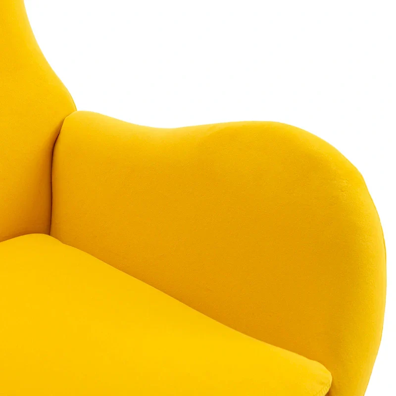 Yellow Modern 33.1 High Back Upholstered Rocking Chair with Rubber Wood Legs and Metal Frame