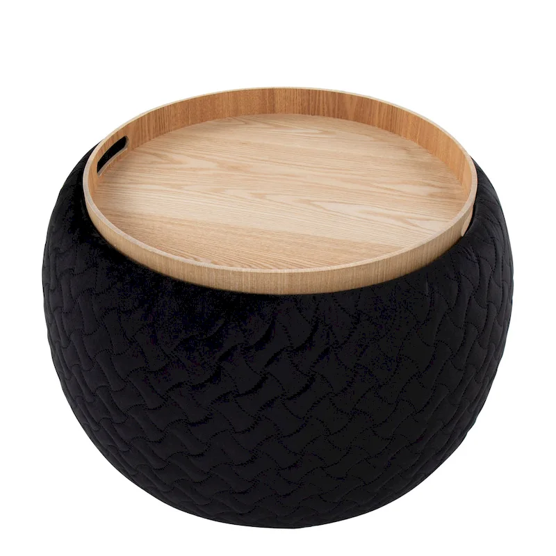 Carson Carrington Astrid Pouf with Natural Wood Tray Top