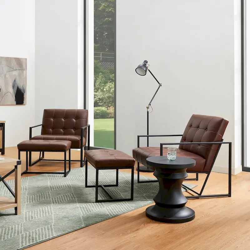 Glitzhome 29.50W Mid-Century PU Leather Tufted Accent Chair - 29.5W x 30.5H x 29.25D