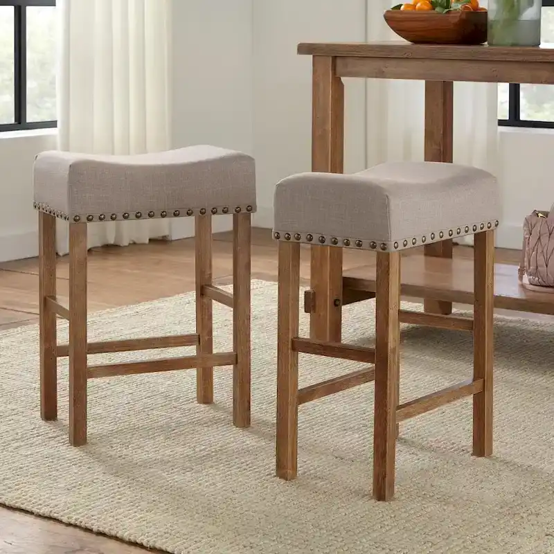 Hathaway Nailhead 24-inch Counter Height Saddle Stool (Set of 2)