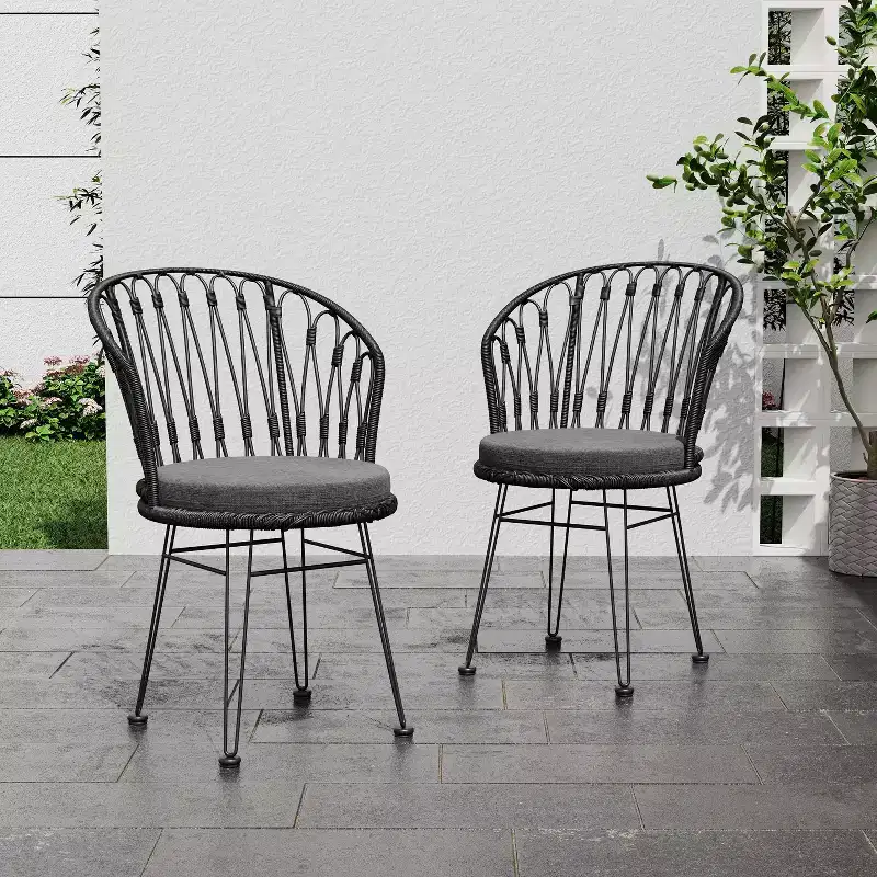 Set of 2 Chairs With 2 Gray Cushions Comfortable Seating for Living Room Dining Room