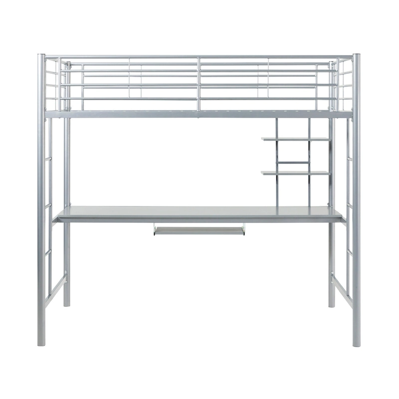 Middlebrook Abner Twin Metal Loft Bed with Desk - Silver