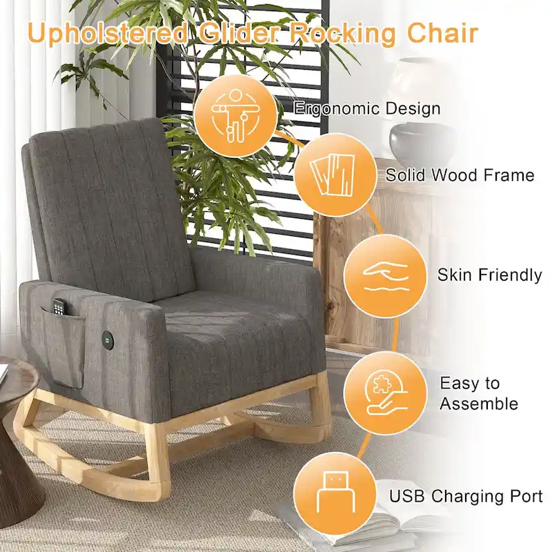 Adjustable Rocking Chair, Nursery Glider Chair with Adjustable High Back and Foot Rest