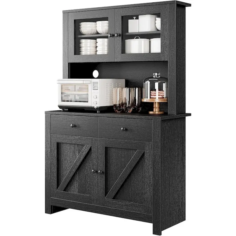 White / Grey / Black Farmhouse Kitchen Pantry Cabinet with Microwave Stand – Single Unit