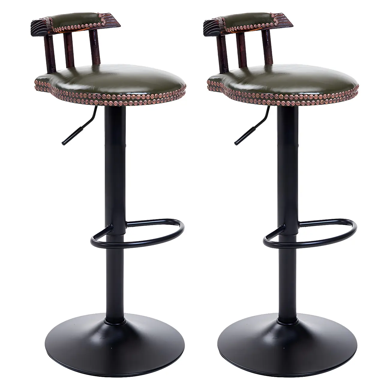 Industrial Round Leather Adjustable Bar Stools