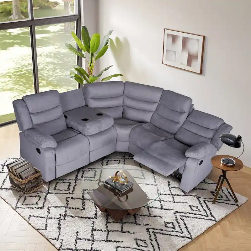 93 Width Polyester/Suede 5-Piece Manual Reclining Sectional Sofa