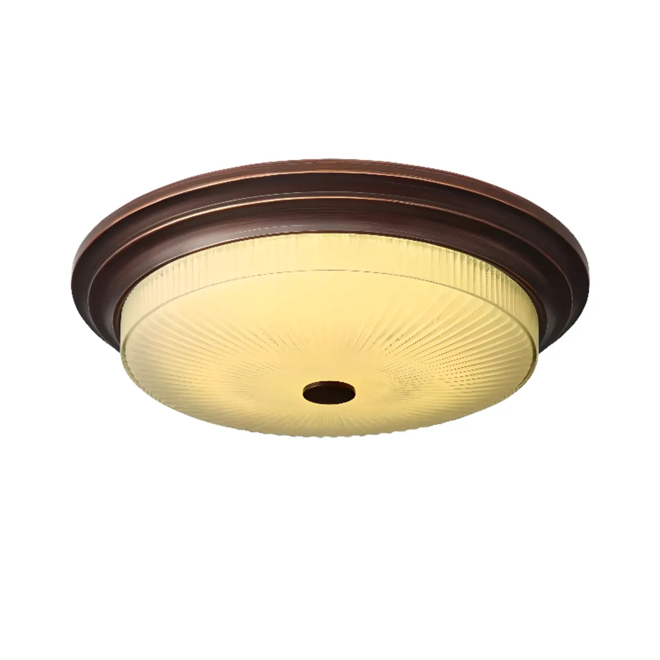 Classic Brown Metal Round Glass LED Flush Mount Ceiling Light