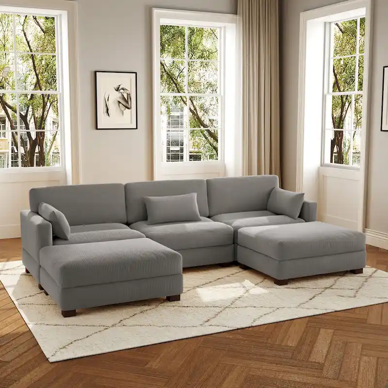 5-Piece U Shaped Couch Modular Sectional Sofa with Ottoman