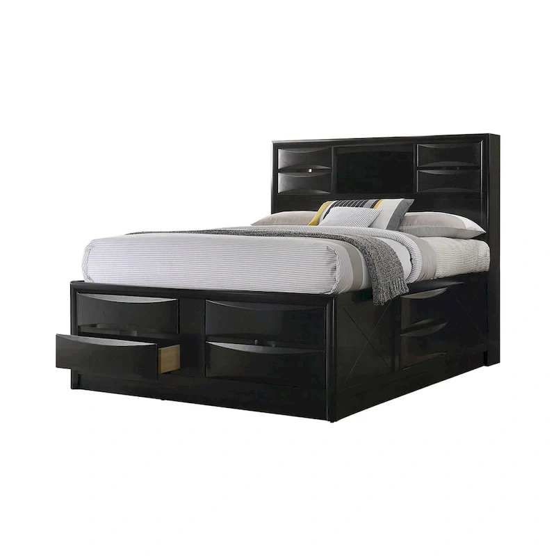 Wood Bed with Storage Drawers in Black