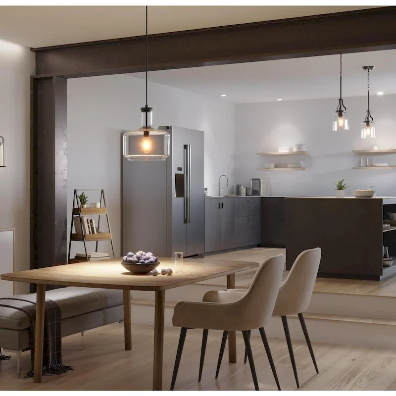 Lassiter Collection One-Light Matte Black Clear Glass Modern Pendant Light - 6.375 in x 6.375 in x 12.5 in