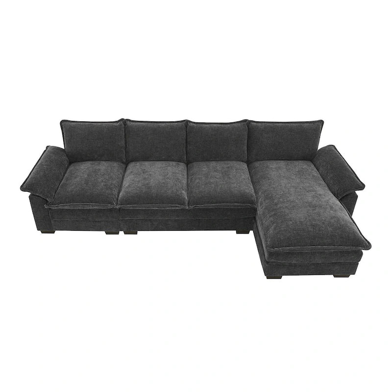 118*55 L-shaped Chenille Cloud Sofa with Double Seat Cushions, 5-seat Upholstered Sleeper Sofa Couch with Chaise Lounge