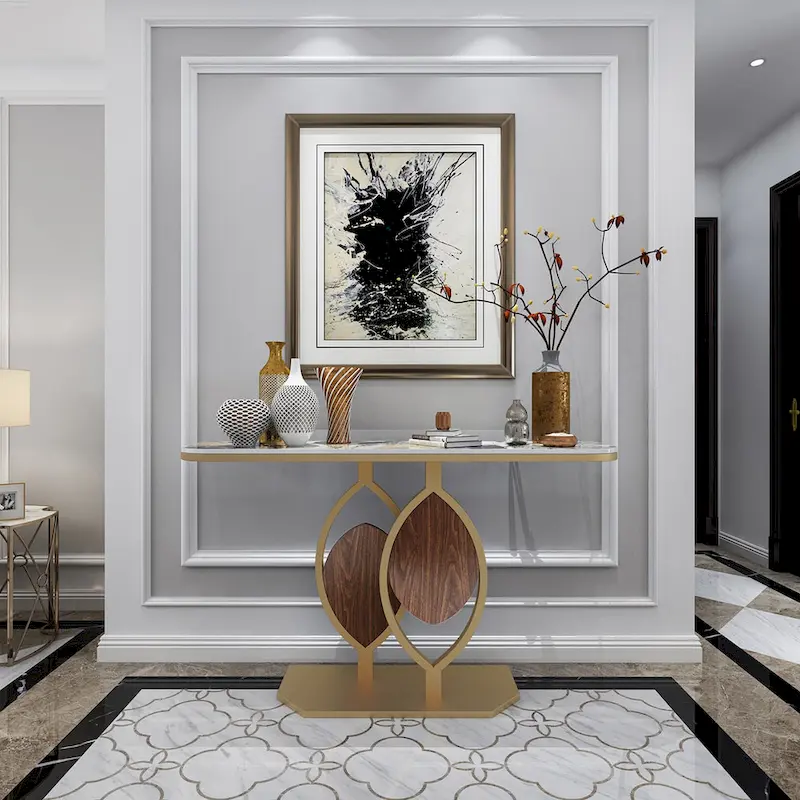 48  Modern Console Marble Table with Gold Base Entryway Living Room - 48 x12 x31