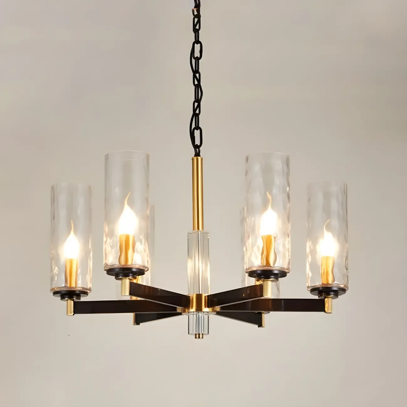 Modern Stylish Black-Gold Cylinder Glass Chandelier