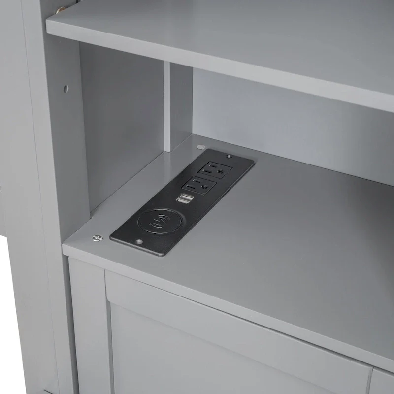 Modern Wooden Bed with Cabinet, Shelf, and Sockets