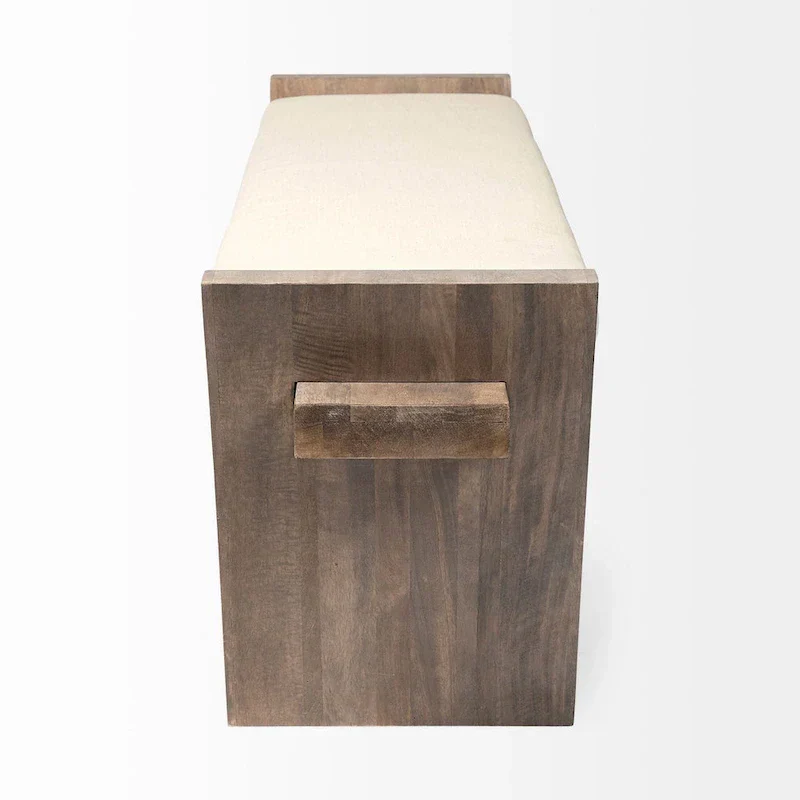 Elaine I Cream Fabric Seat w/ Brown Wood Entryway Bench - 58W x 15D x 20H