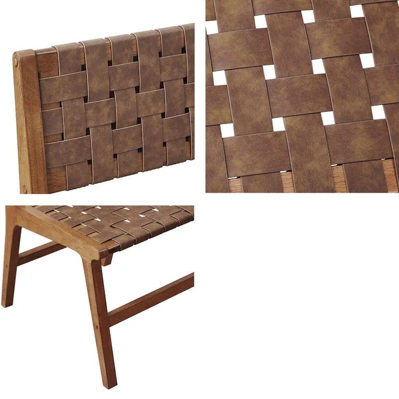 Faux Leather Woven Backrest Dining Chair Side Chair Set of 2