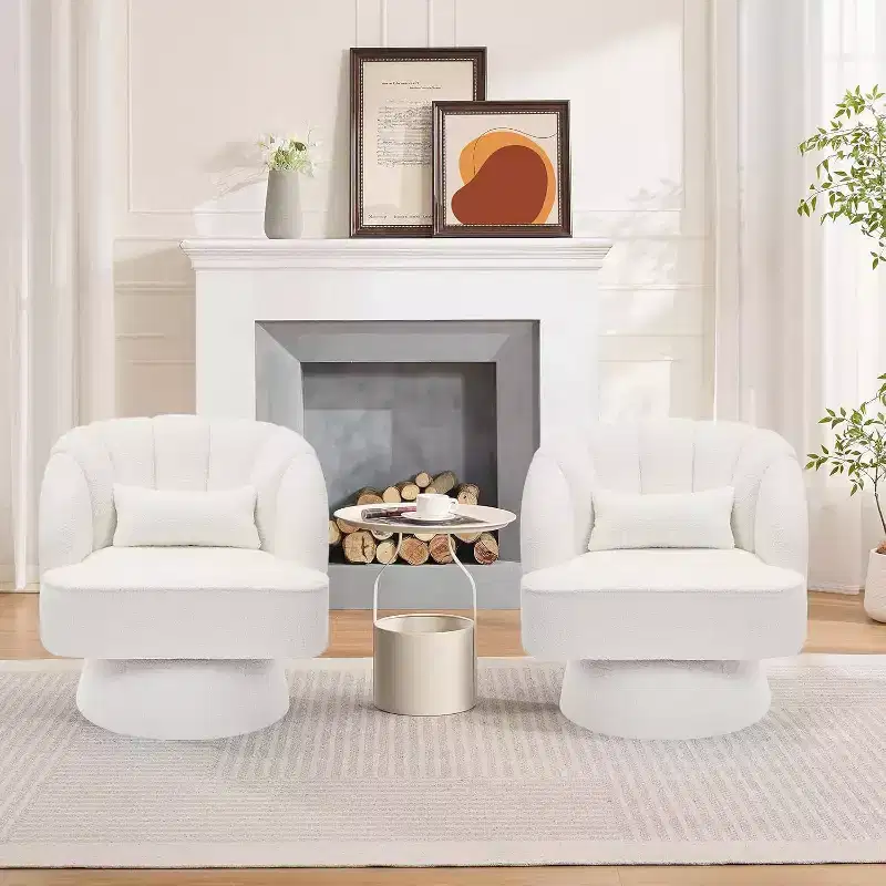 Acekool 360 Swivel Barrel Chair - Plush Teddy Velvet Lounge Chair