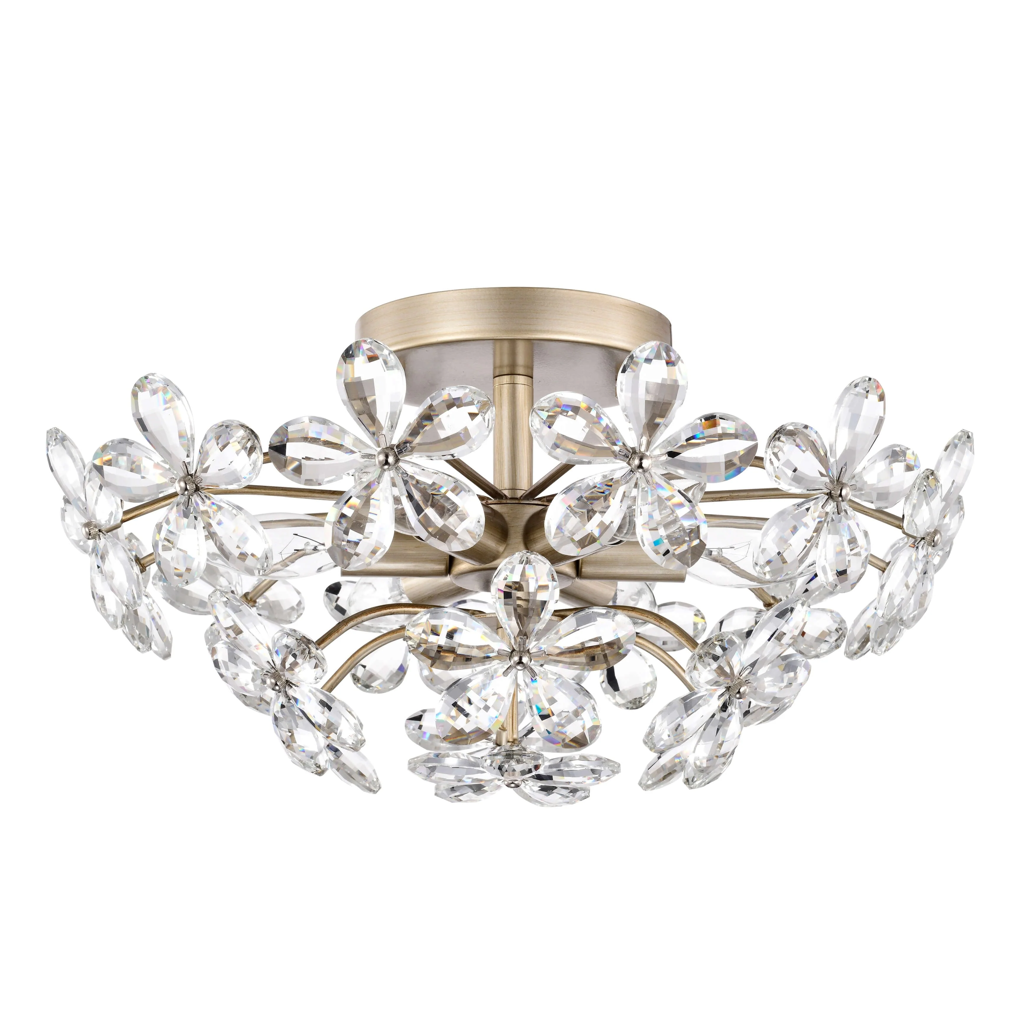 Rosa 6-Light Brushed Silver-ish Champagne Flower Crystal Flush Mount - 17.7 inches in diameter x 8.7 inches H