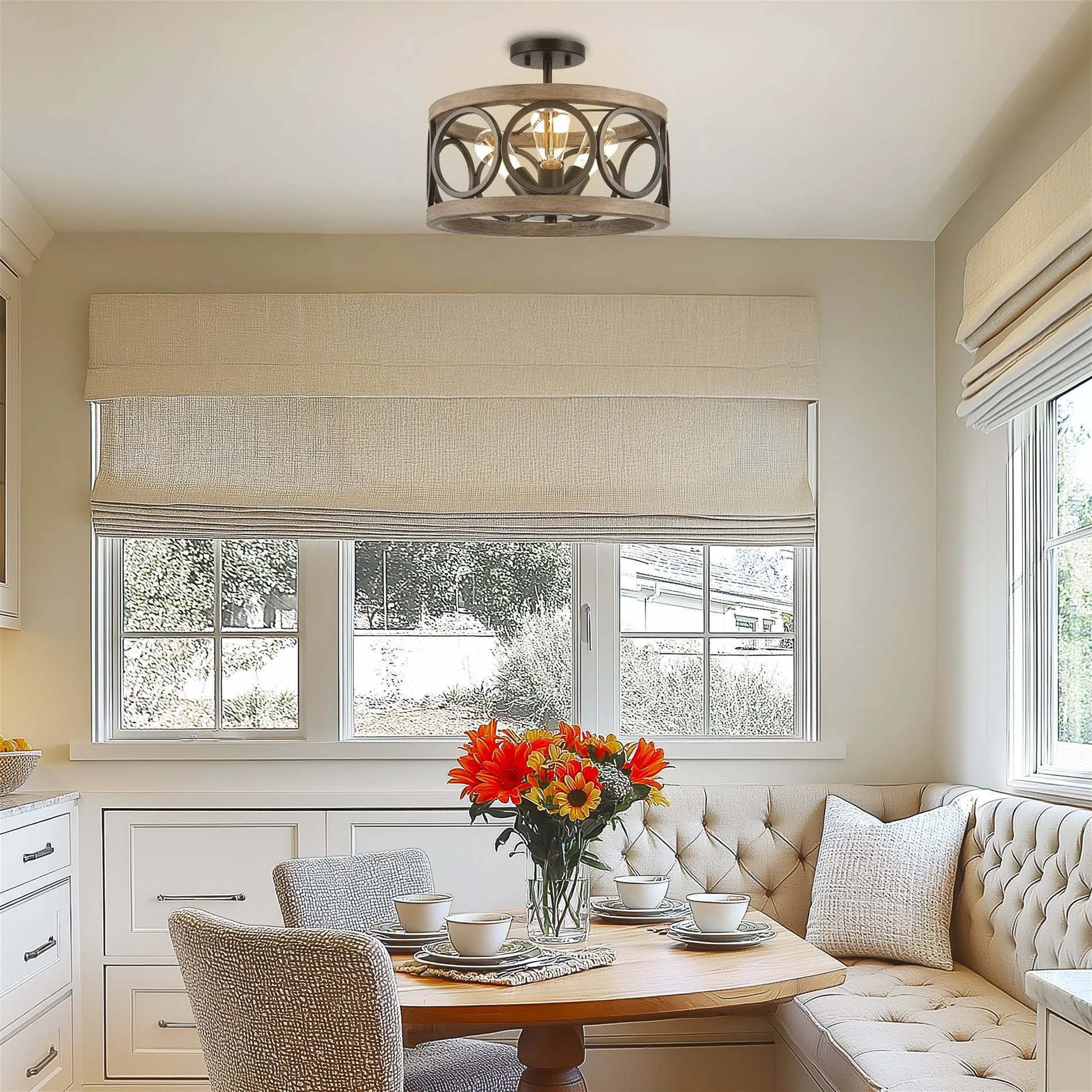 Larkin 15 3-Light Modern Farmhouse Semi-Flush Mount Ceiling Light