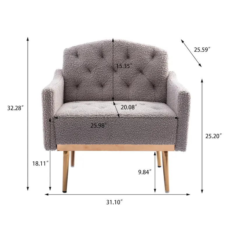 Teddy Fabric Upholstered Tufted Accent Chair With Rose Golden feet