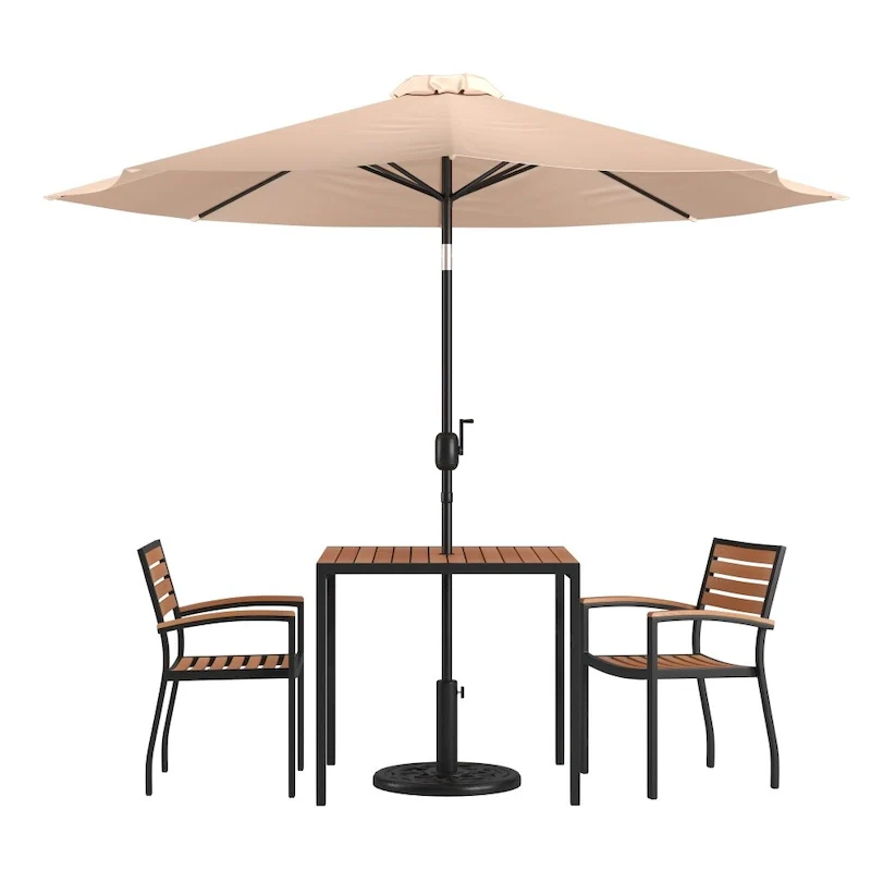 Patio Set wirh 35  Table, 2 Chairs, and Umbrella with Base - 35.25 W x 35.25 D x 29.5 H