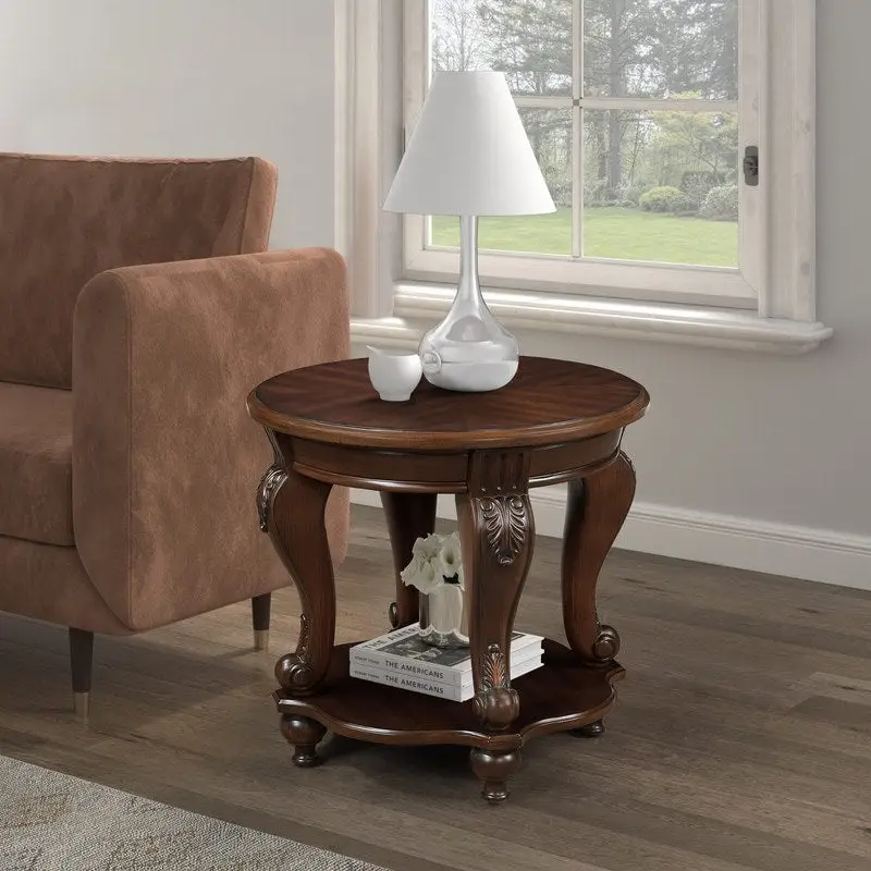 22 Inch Round End Table with Shelf